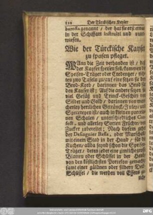 Wie der Türckische Kayser zu speisen pfleget.
