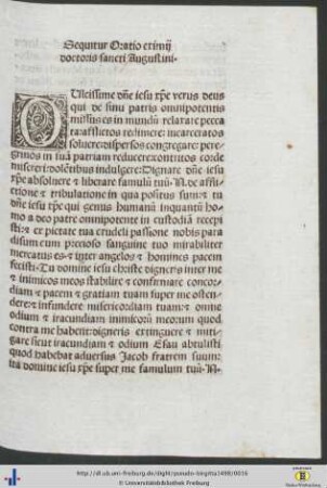 Sequitur oratio eximii doctoris sancti Augustini.