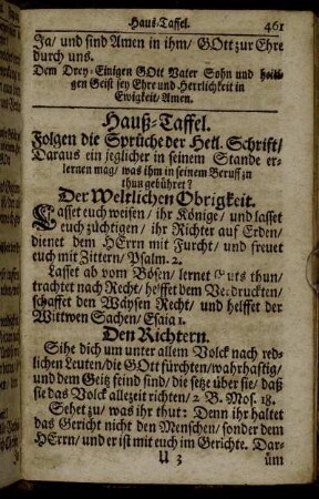 Hauß- Taffel.