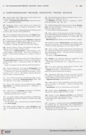 IV. Kunstwissenschaft. Methode. Geschichte. Ästhetik