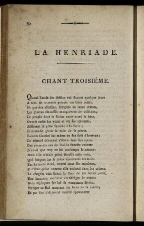 La Henriade. Chant Troisiéme. / Heinrich der Vierte. Dritter Gesang.