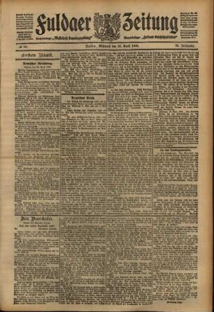 Erste Ausgabe vom Mittwoch, den 29. April 1908.