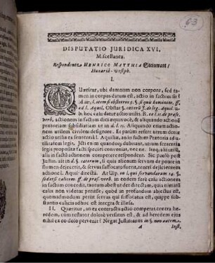Disputatio Iuridica XVI. Miscellanea