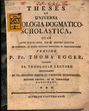 Theses ex universa theologia dogmatico-scholastica