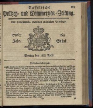 16tes Stueck, Montag den 18ten April. 1796