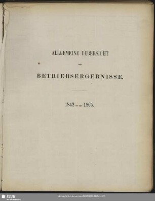 Allgemeine Uebersicht der Betriebsergebnisse : 1842 bis mit 1865