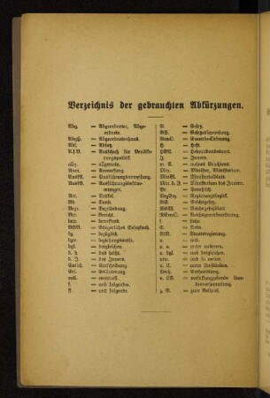 Verzeichnis der gebrauchten Abkürzungen.
