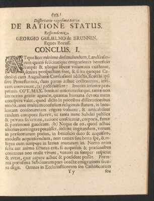 Dissertatio vigesima tertia. De Ratione Status.