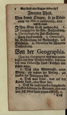Zweyter Theil. Von denen Dingen, so zu Erlernung der Histori nothwendig, oder nutzlich seynd