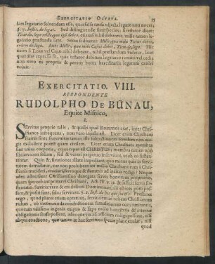 Exercitatio. VIII. Respondente Rudolpho De Bünau, Equite Misnico.