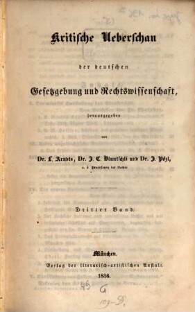 Kritische Überschau der deutschen Gesetzgebung und Rechtswissenschaft. 3, 3. 1856