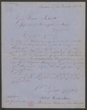 Brief an Franz Schott und Mainzer Liedertafel : 23.01.1864