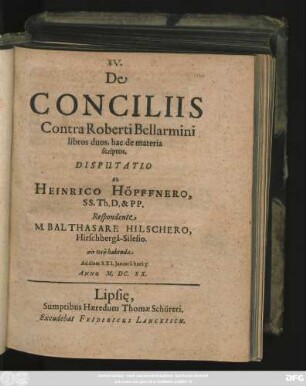 De Conciliis Contra Roberti Bellarmini in libros duos, hac de materia scriptos