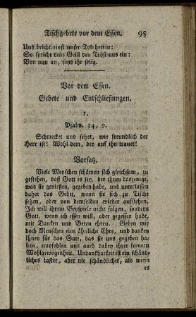 Vor dem Essen. Gebete und Entschließungen.