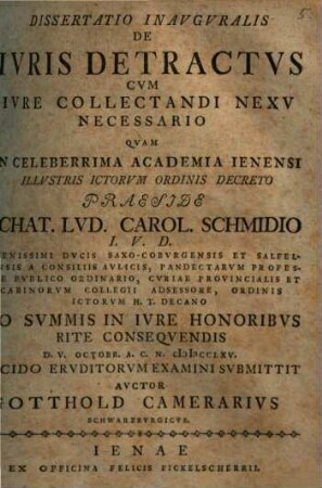 Dissertatio Inavgvralis De Ivris Detractvs Cvm Ivre Collectandi Nexv Necessario