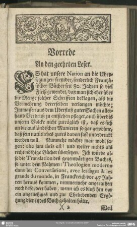 Vorrede An den geehrten Leser