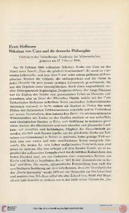 Neue Folge 1940: Nikolaus von Cues und die deutsche Philosophie : Vortrag in der Heidelberger Akademie der Wissenschaften, gehalten am 17. Februar 1940