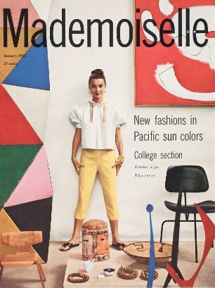 Modeaufnahme, Modell Miss Bowe in Eames Studio, Tearsheet, Cover (Mademoiselle)