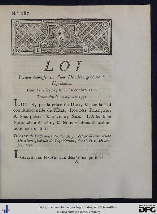 Loi Portant établissement d'une Direction générale de liquidation.