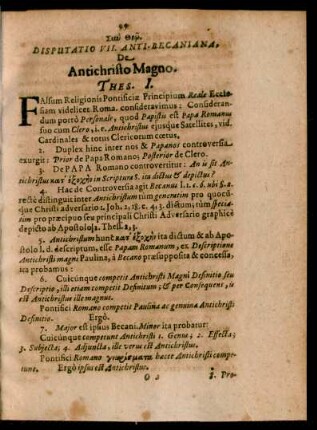 Disputatio VII. Anti-Becaniana, De Antichristo Magno.