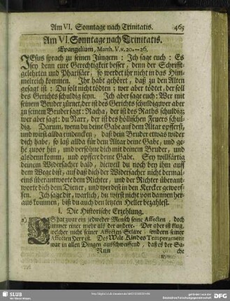 Am VI. Sonntage nach Trinitatis. Evangelium, Matth. V. v. 20 - 26
