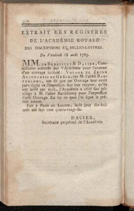 Extrait Ees Registres De L'Académie Royale Des Inscriptions Et Belles-Lettres.