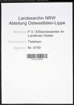 Sterberegister Standesamt Tietelsen