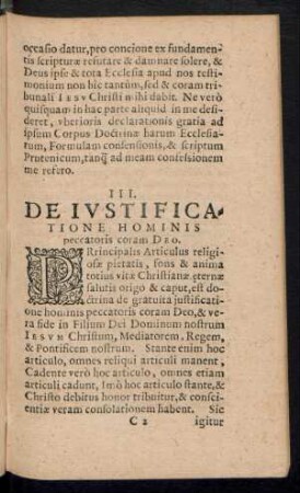 III. De Iustificatione Hominis peccatoris coram Deo.
