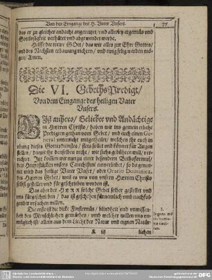 Die VI. Gebeths-Predigt, Von dem Eingange des heiligen Vater Unsers