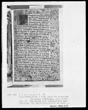 Vie, mort et miracles de Saint Hierosme — Initiale L (a multiplication) und Vollbordüre, Folio 10recto