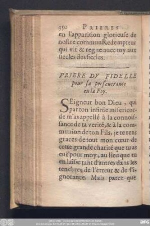 Priere Du Fidelle pour sa perseuerance en la Foy.