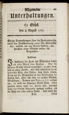 61 Stück. den 8. August 1770.