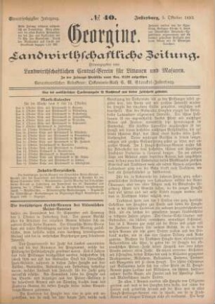 Einundsechzigster Jahrgang. No. 40. Insterburg, 5. Oktober 1893.
