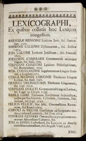 Lexicographi, Ex quibus collatis hoc Lexicon congestum.