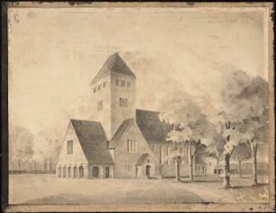 Osterholzer Friedhof, Bremen: Blatt C: Perspektivische Ansicht mit Blick auf die Hauptkapelle
