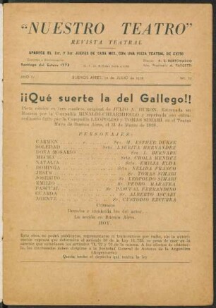 1938007200: ¡¡Que suerte la del gallego!! : pieza cómica en 3 cuadros