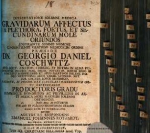 Dissertatione solemni med. gravidarum affectus a plethora, foetus, et secundinarum mole oriundos