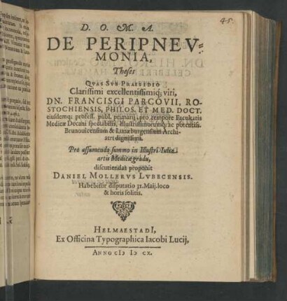 D.O. M.A. De Peripnevmonia : Theses