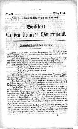 Beiblatt für den kleinen Bauernstand März 1857