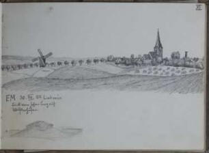 Wusterhusen (Kr. Greifswald): Dorf aus der Ferne (Skizzenbuch Ernst Morgenstern, Bl. XI)