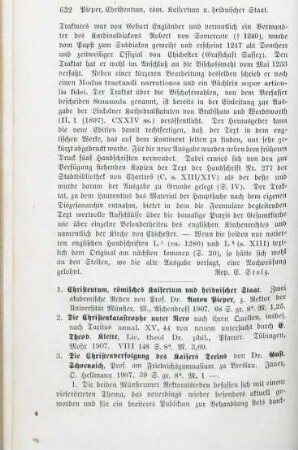 632-635 [Rezension] Pieper, Anton, Christentum, römisches Kaisertum und heidnischer Staat
