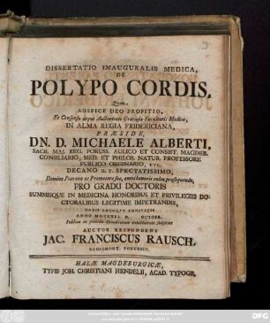 Dissertatio Inauguralis Medica, De Polypo Cordis