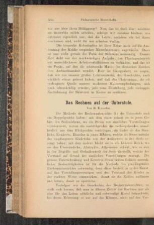 ¬Das¬ Rechnen auf der Unterstufe