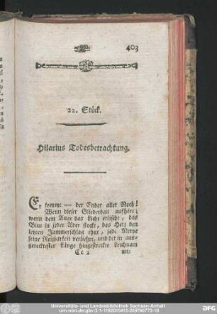 Hilarius Todesbetrachtung.