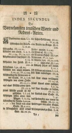 Index Secundus Der Vornehmsten teutschen Worte und Redens-Arten
