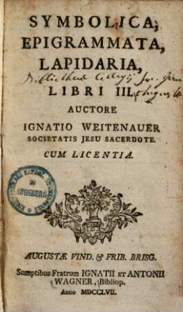 Symbolica, Epigrammata, Lapidaria : Libri III