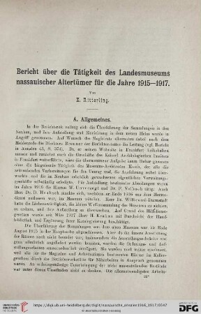 Bericht über die Tätigkeit des Landesmuseums nassauischer Altertümer für die Jahre 1915-1917