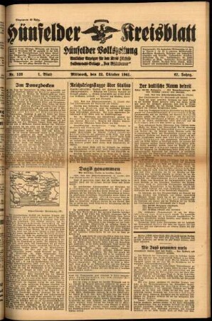 Erste Ausgabe vom Mittwoch, den 22. Oktober 1941.