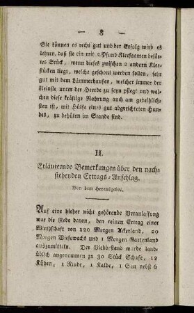 II. Erläuternde Bemerkungen über den nachstehenden Ertrags-Anschlag