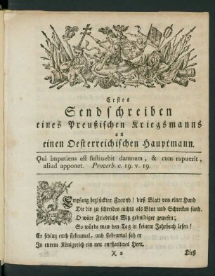 Erstes Sendschreiben eines Preußischen Kriegsmanns an einen Oesterreichischen Hauptmann